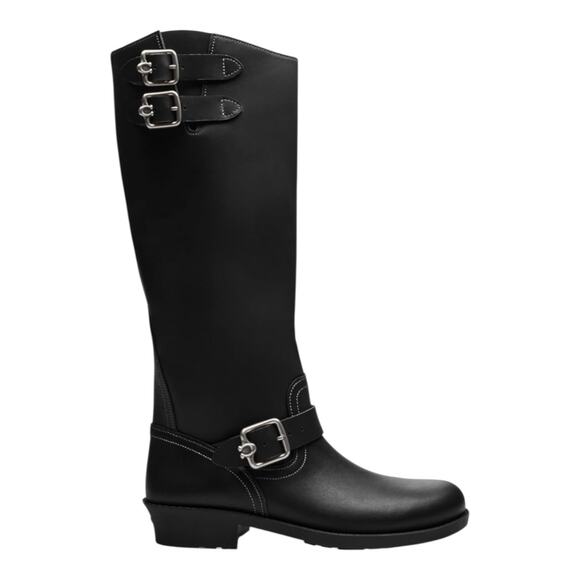 COACH Women's Daria Leather Buckled Knee High Moto Boots Black Size 9 M - Picture 2 of 3